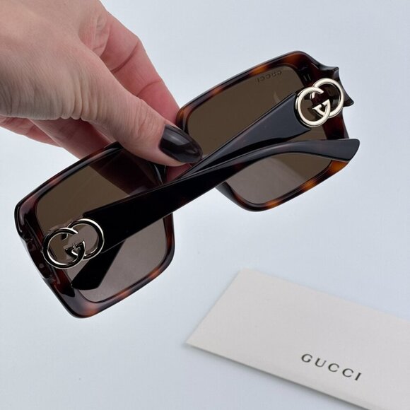 Gucci GG1692S 002 BRAND NEW Sunglasses Havana Brown Square Women - Picture 3 of 10